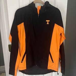 VOL FANS!! Women's Black and Orange Jacket with T Logo, Tennessee down the back